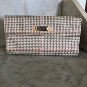 RALPH LAUREN Long Tweed Wallet Cream Pink Gray